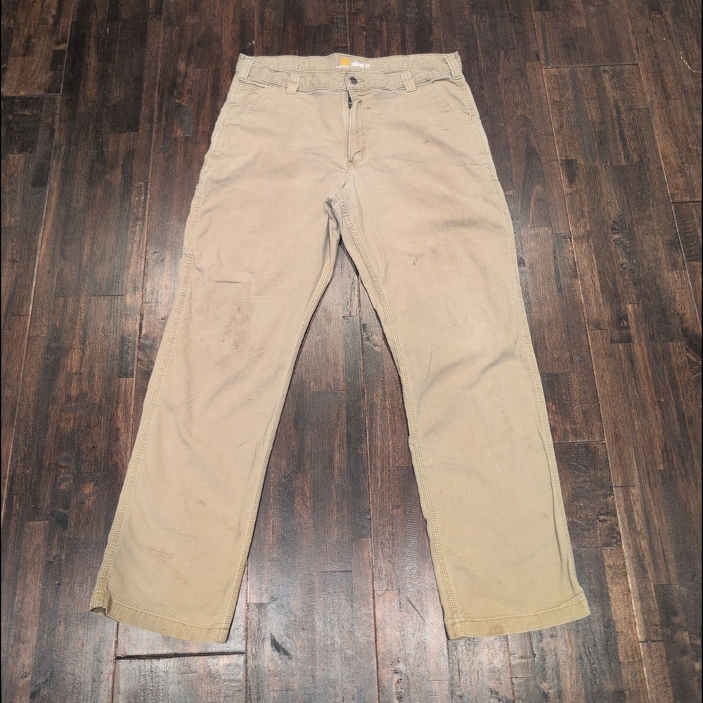Carhartt Relaxed Fit Work Pants Khaki Faded Mens 38x33 Distressed Workwear Cargo